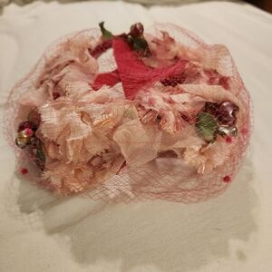 Vintage Hat Pink Flowers And Dotted Netting Wonen Accessories
